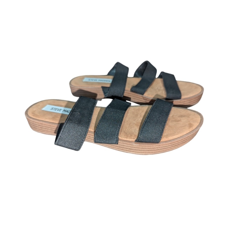 Steve Madden Glyn Sandals Size 8.5M US Black Flat Slip-on B3